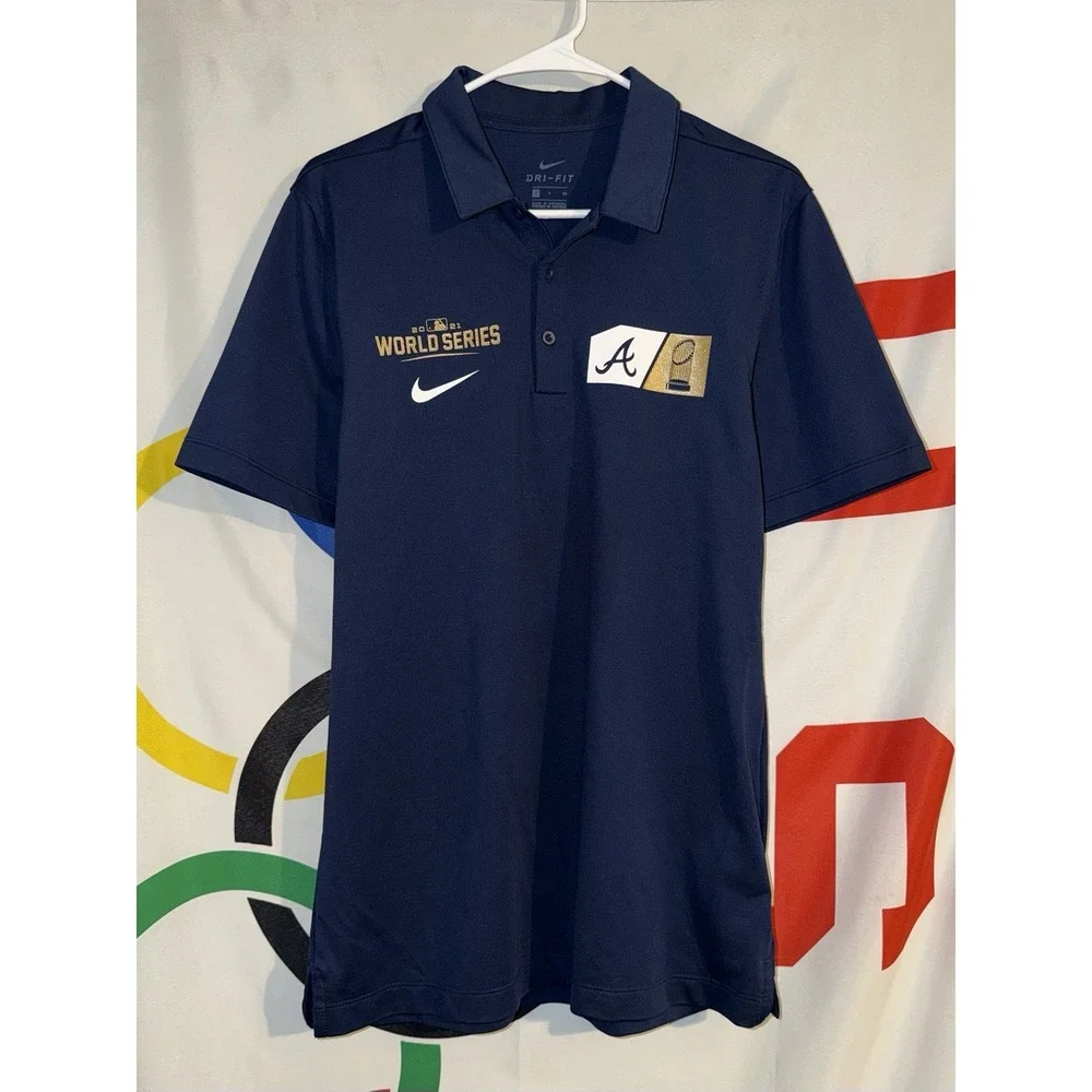 Nike Atlanta Braves 2021 World Series Champs Polo Shirt Small MLB Baseball